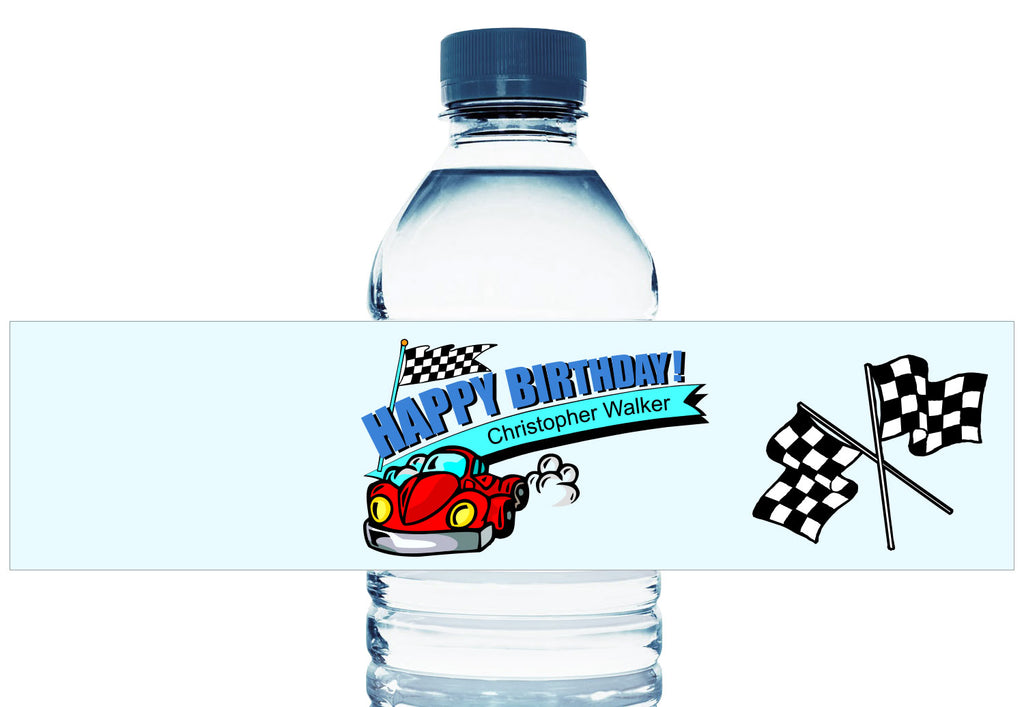 Racing Car Personalized Boy Birthday Water Bottle Labels