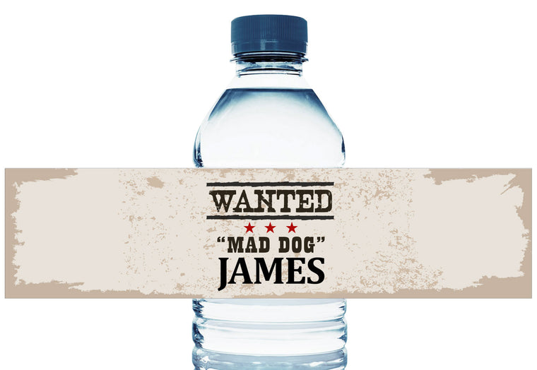 Wanted Cowboy Personalized Boy Birthday Water Bottle Labels
