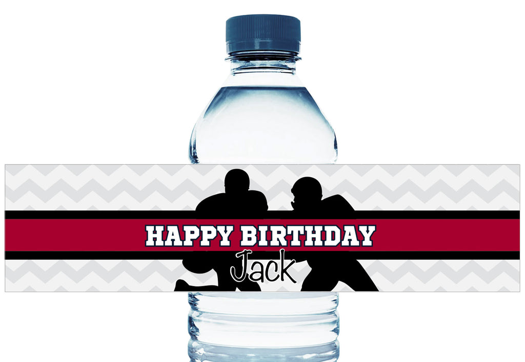 Red and Black Football Personalized Boy Birthday Water Bottle Labels