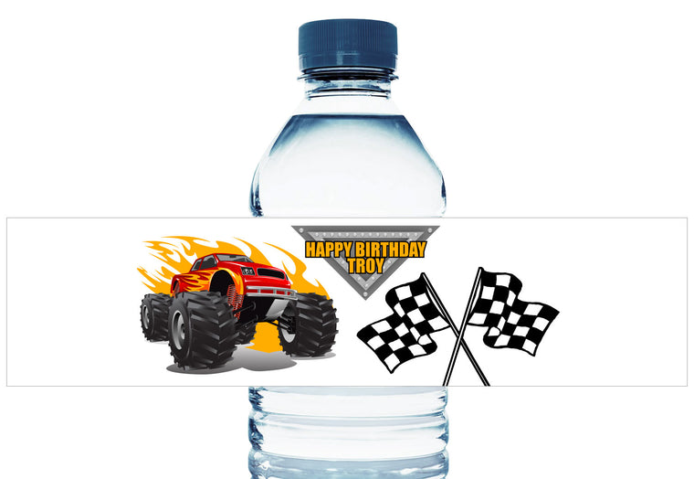 Monster Truck Personalized Boy Birthday Water Bottle Labels