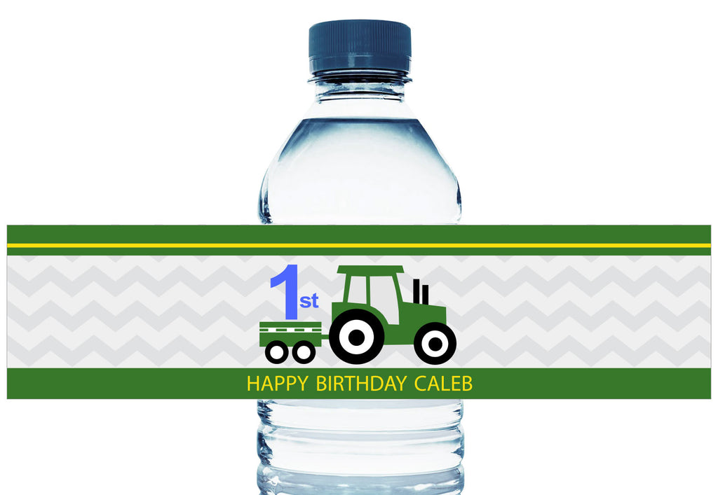 Tractor Personalized Boy Birthday Water Bottle Labels