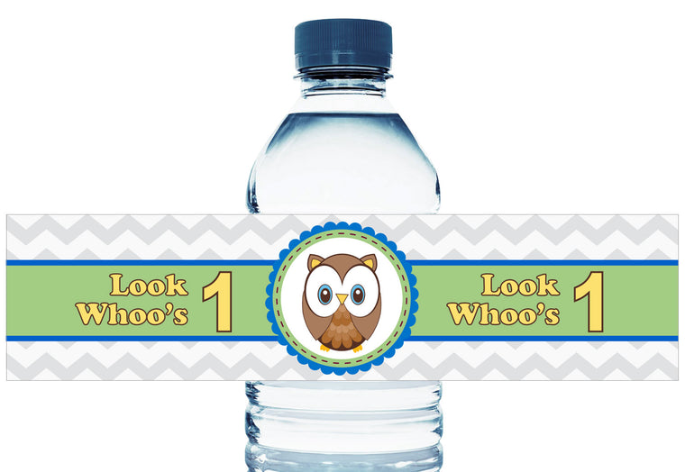 Look Whoo's 1 Personalized Boy Birthday Water Bottle Labels