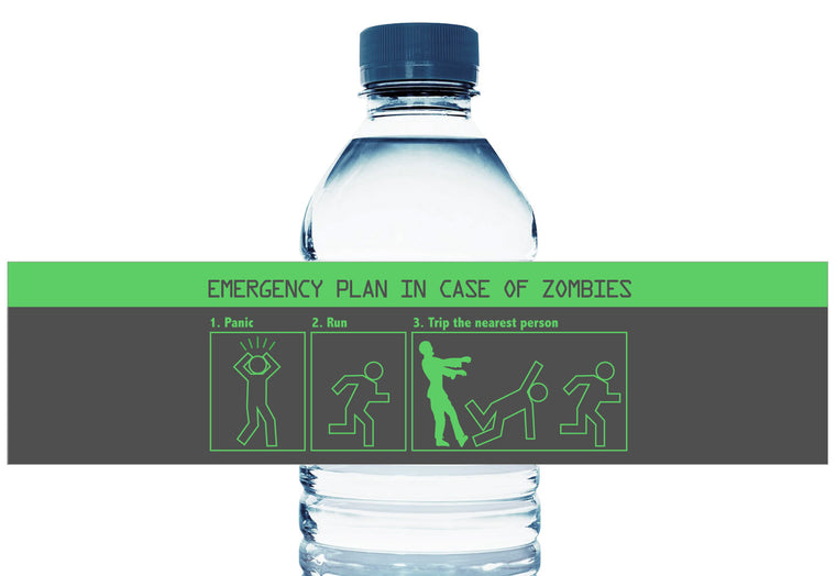 Zombie Emergency Plan Personalized Boy Birthday Water Bottle Labels