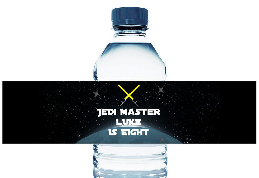 Jedi Master Personalized Boy Birthday Water Bottle Labels