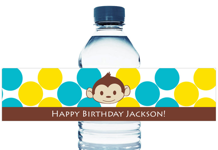 Mod Monkey Personalized Boy Birthday Water Bottle Labels
