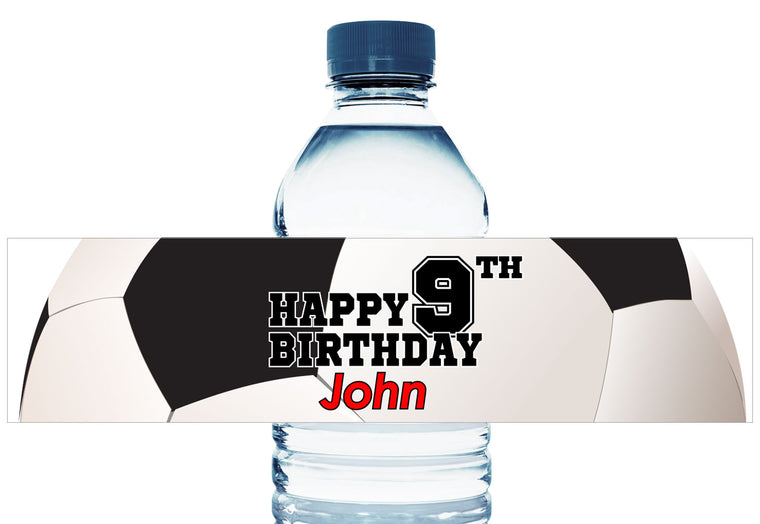 Large Soccer Personalized Boy Birthday Water Bottle Labels