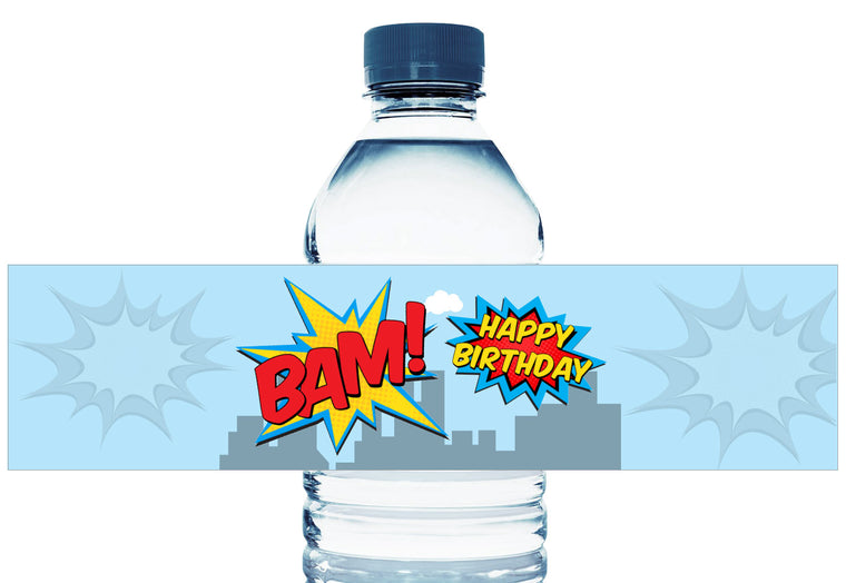 Super Hero Personalized Boy Birthday Water Bottle Labels