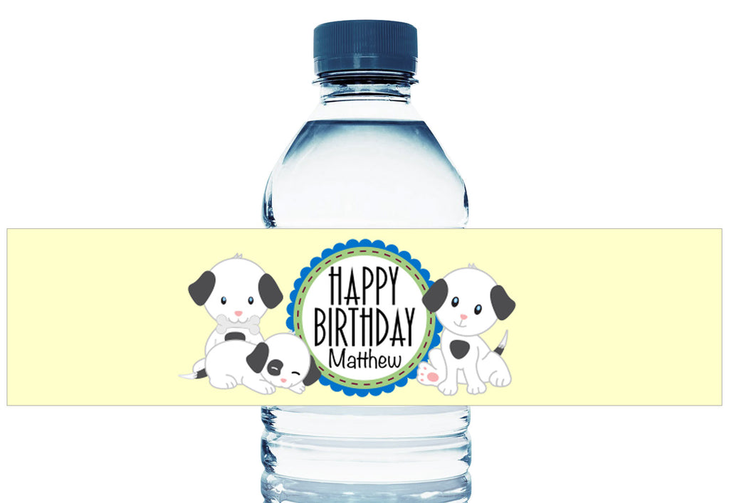 Puppies Boy Birthday Personalized Water Bottle Labels