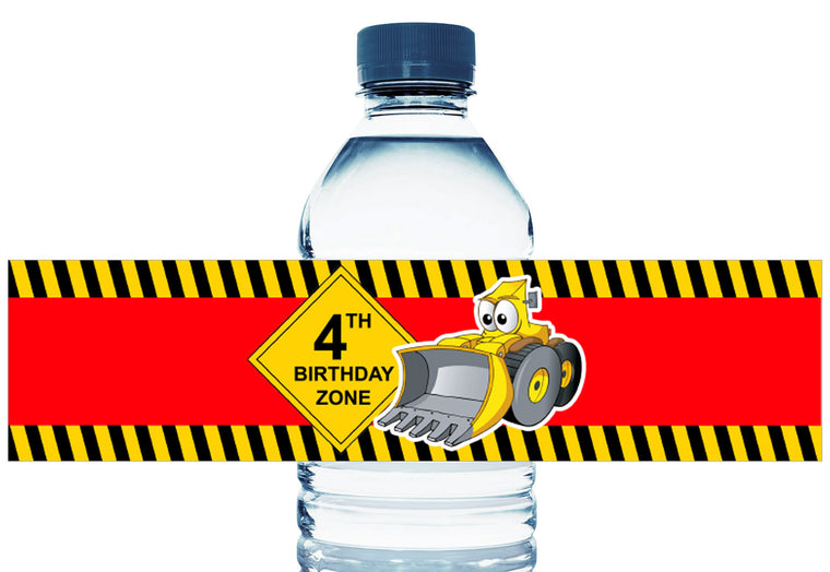 Tractor Construction Boy Birthday Personalized Water Bottle Labels