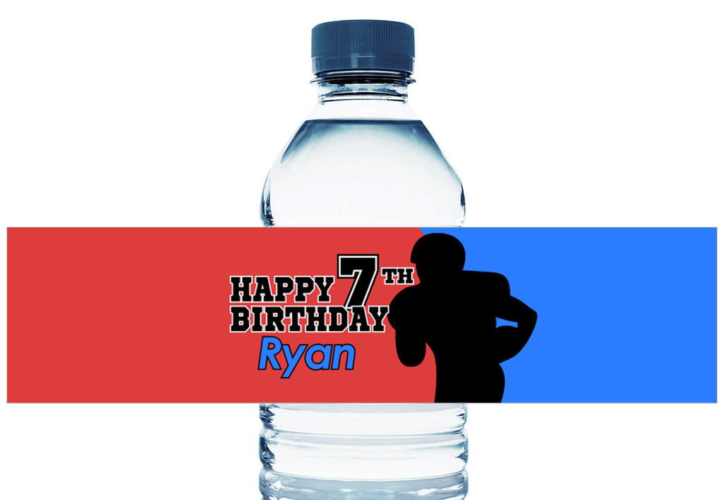 Football Silhouette Boy Birthday Personalized Water Bottle Labels