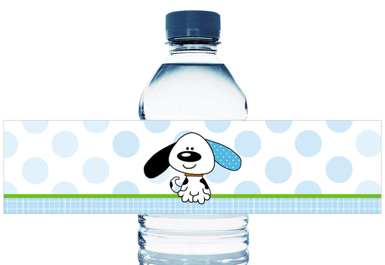 Puppy Dots Boy Birthday Personalized Water Bottle Labels