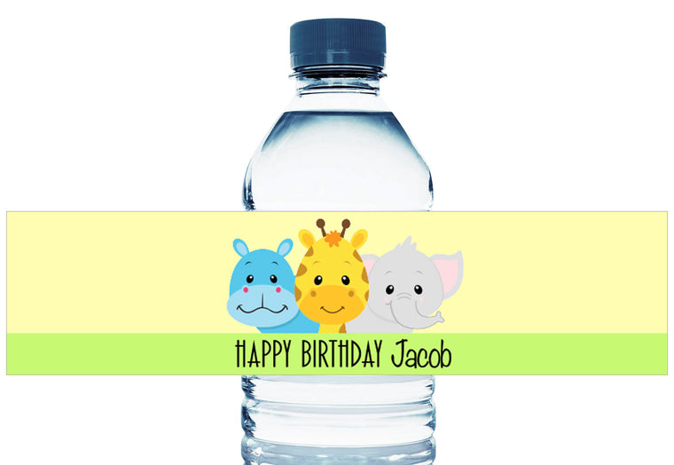 Safari Animals Boy Birthday Personalized Water Bottle Labels