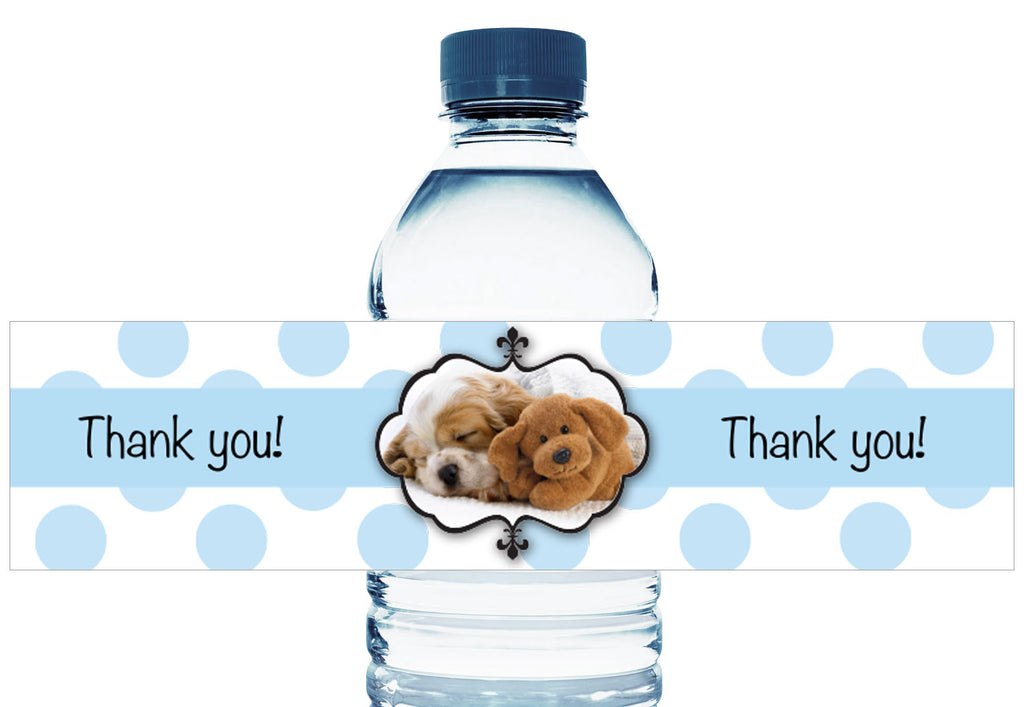 Puppy Sleepover Boy Birthday Personalized Water Bottle Labels