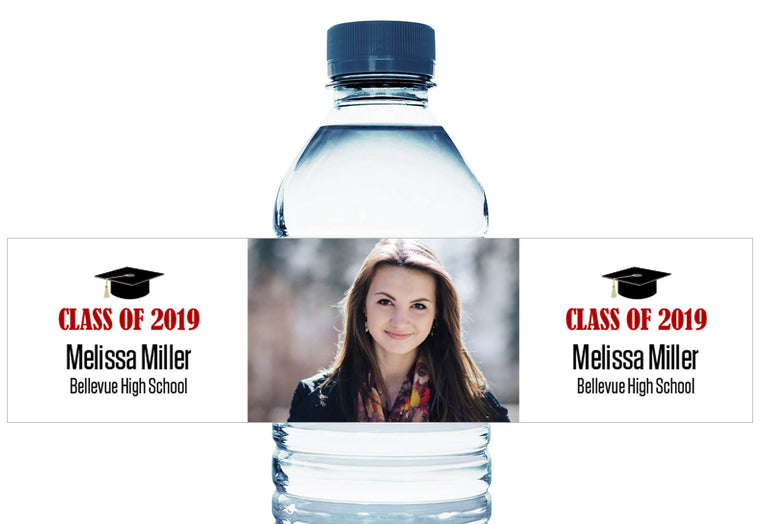 Grad Cap with Photo Personalized School Graduation Water Bottle Labels
