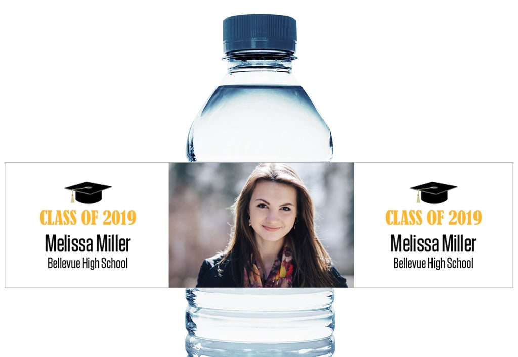 Grad Cap with Photo Personalized School Graduation Water Bottle Labels