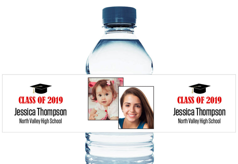 Then and Now Photo Personalized School Graduation Water Bottle Labels