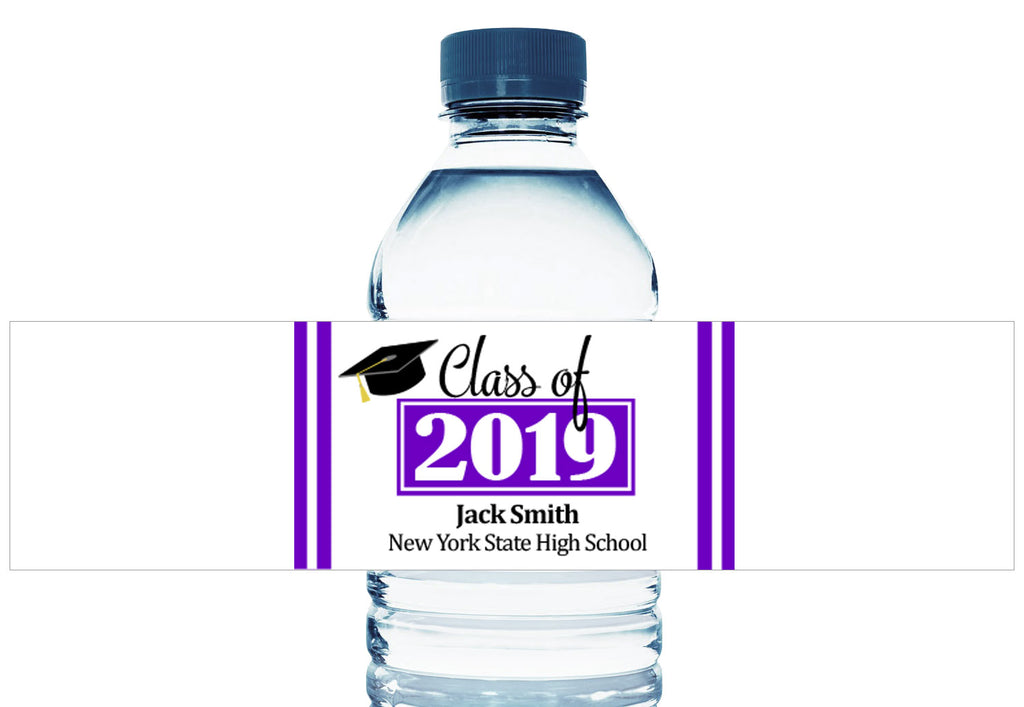 Grad Cap Personalized School Graduation Water Bottle Labels
