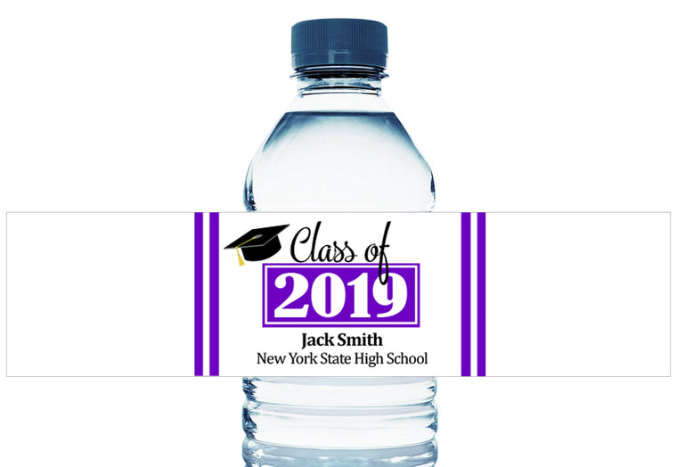 Grad Cap Personalized School Graduation Water Bottle Labels