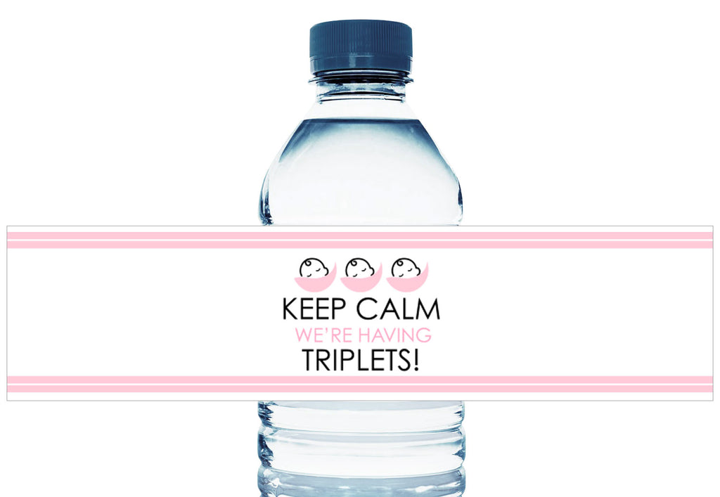 Keep Calm We're Having Triplets Water Bottle Labels