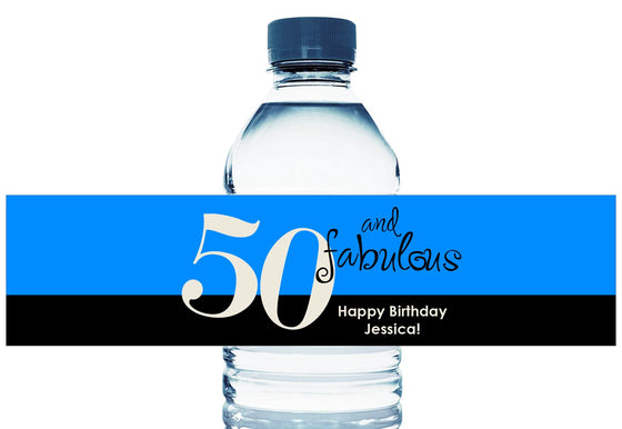 50 and Fabulous, any age, Personalized Birthday Water Bottle Labels