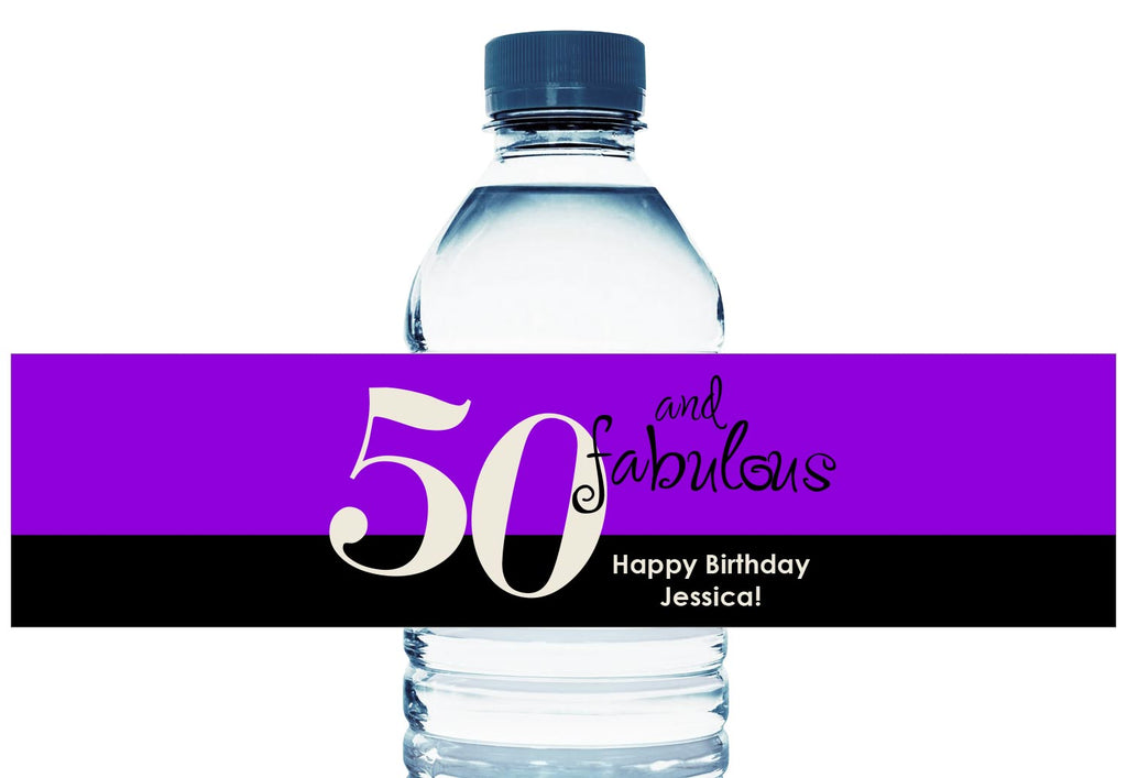 50 and Fabulous, any age, Personalized Birthday Water Bottle Labels