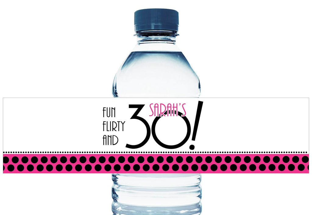 Fun Flirty and 30, 40, 50, any year, Personalized Adult Birthday Water Bottle Labels