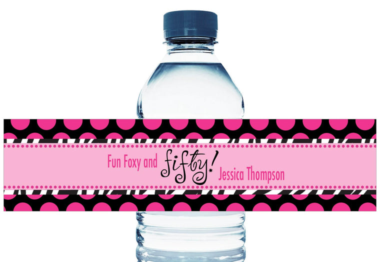 Fun Foxy and 50, 60, 70, any year, Personalized Adult Birthday Water Bottle Labels
