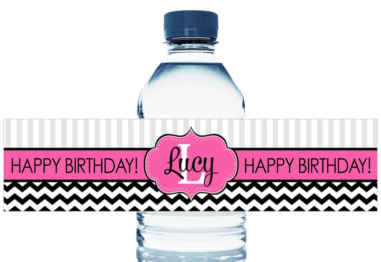 Monogram Personalized Adult Birthday Water Bottle Labels
