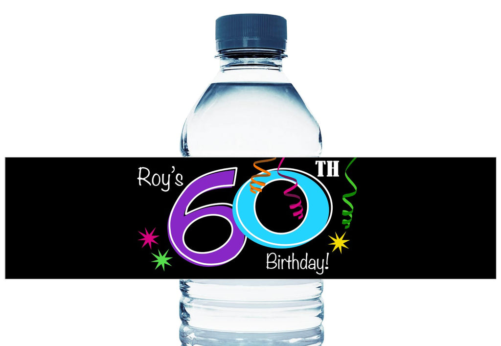 Confetti, any age, Personalized Adult Birthday Water Bottle Labels