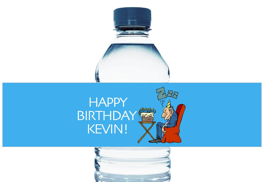 Old Man Sleeping Personalized Adult Birthday Water Bottle Labels