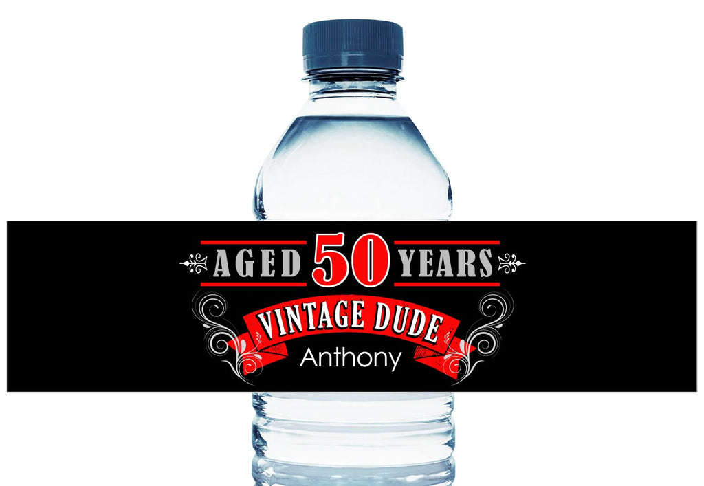 Vintage Dude Personalized Adult Birthday Water Bottle Labels