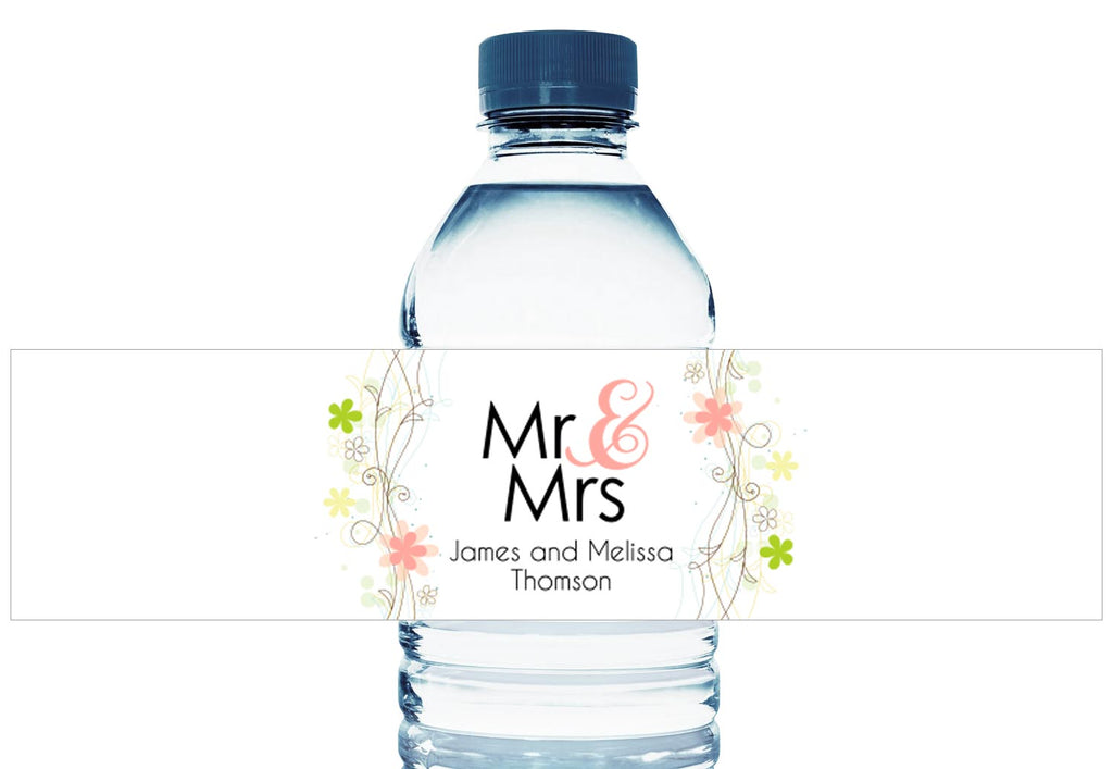 Soft Floral Personalized Wedding Water Bottle Labels