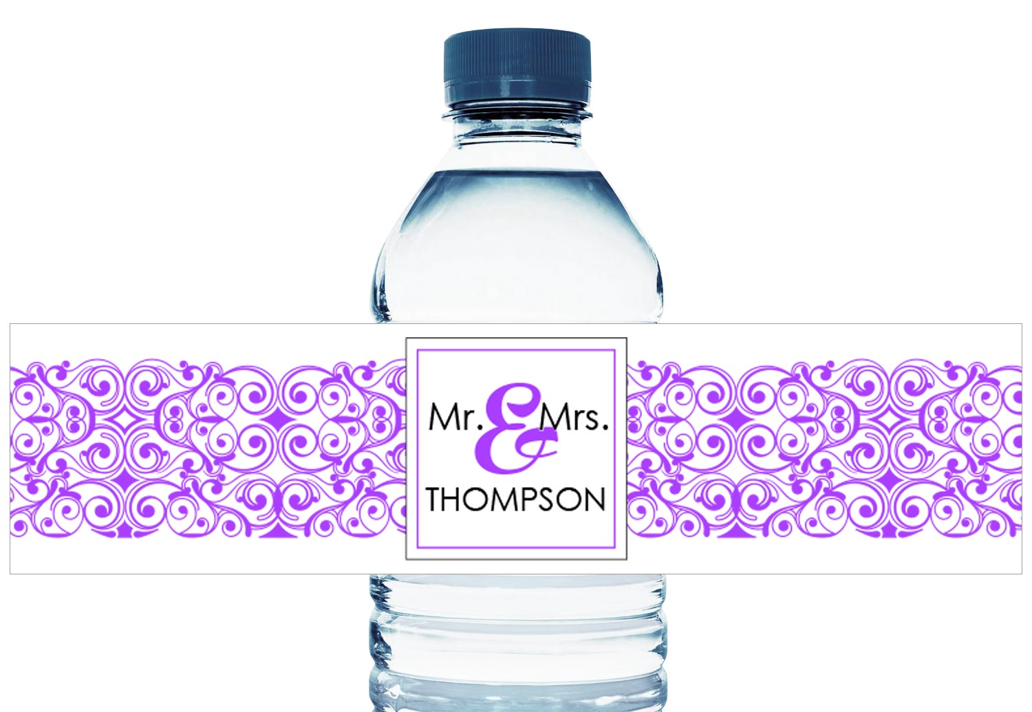 100 Personalized Purple Monogram Wedding Water Bottle Labels – Waterproof Ink