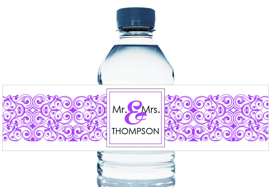 Paisley Banner Personalized Wedding Water Bottle Labels