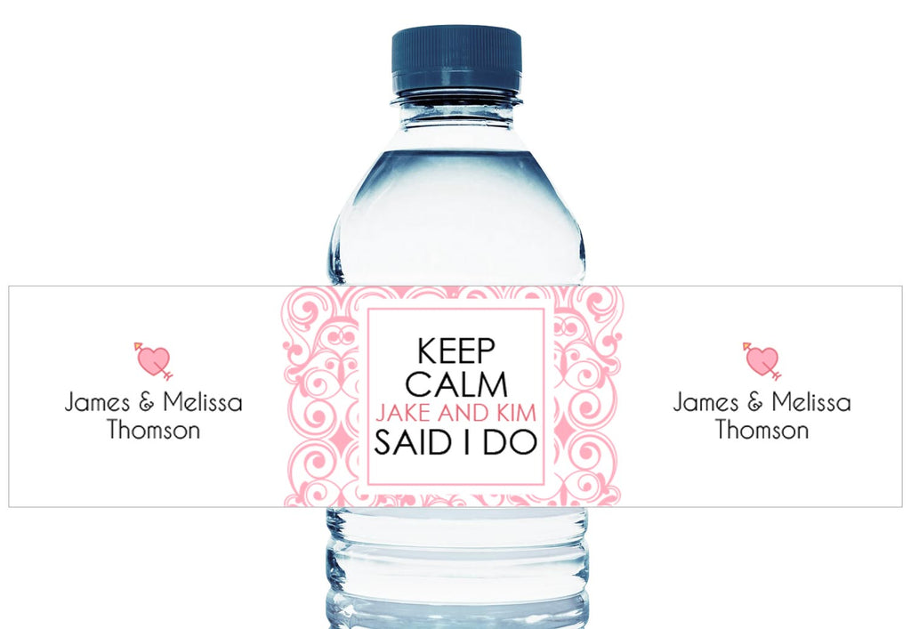 Keep Calm They Said I Do Personalized Wedding Water Bottle Labels