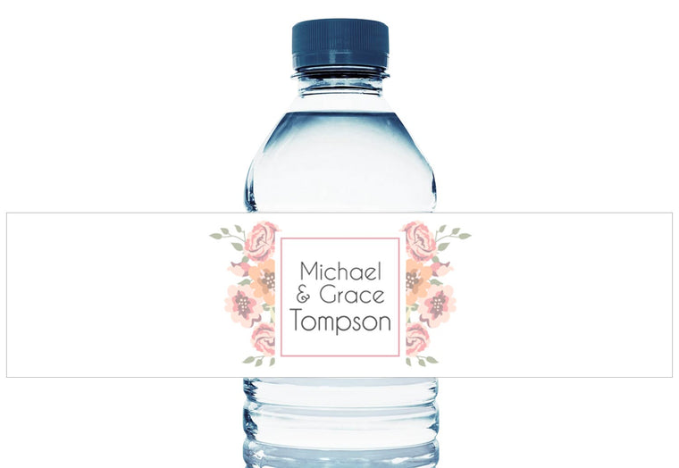 Floral Pastel Personalized Wedding Water Bottle Labels
