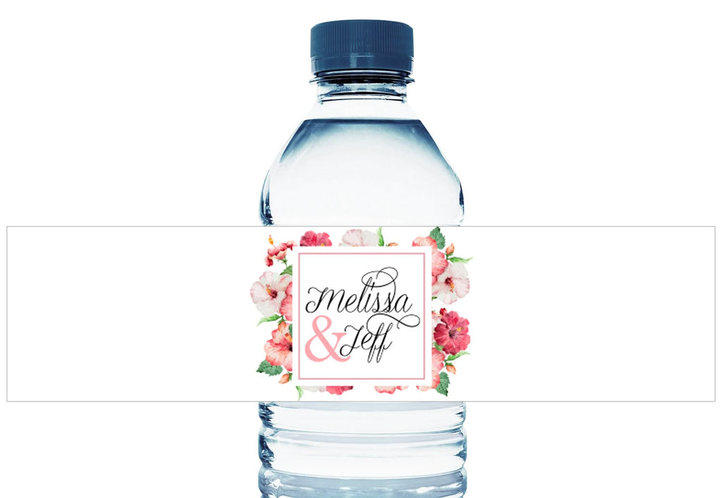 Red Floral Personalized Wedding Water Bottle Labels