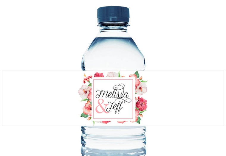 Red Floral Personalized Wedding Water Bottle Labels