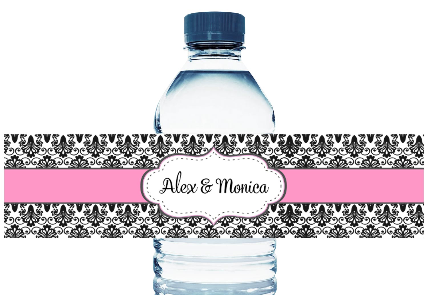paisley-black-and-pink-personalized-wedding-water-bottle-labels-candybarwrappers-com for Free Printable Bridal Shower Water Bottle Labels Paisley Black and Pink Personalized Wedding Water Bottle Labels - CandyBarWrappers.com for Free Printable Bridal Shower Water Bottle Labels