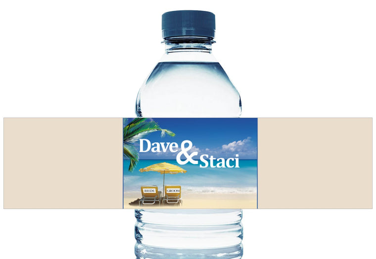 Beach Bride and Groom Personalized Wedding Water Bottle Labels