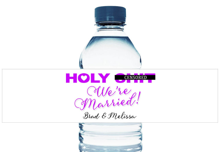 Holy Bleep! Script Personalized Wedding Water Bottle Labels