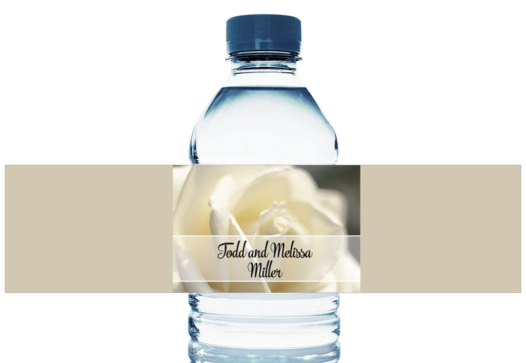 White Rose Personalized Wedding Water Bottle Labels