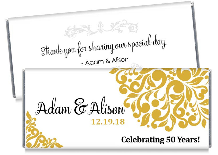 Elegant Floral 50th, any year, Wedding Anniversary Candy Bar Wrappers