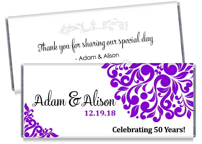 Elegant Floral 50th, any year, Wedding Anniversary Candy Bar Wrappers
