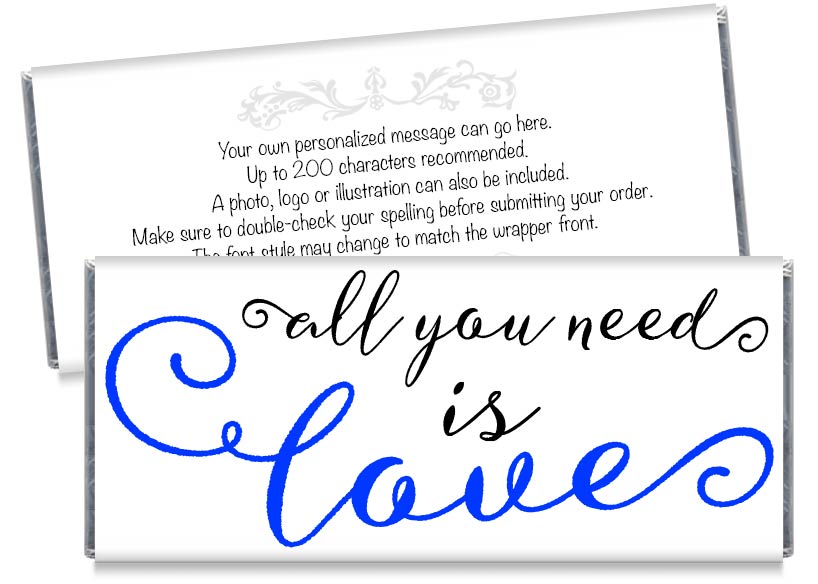 Blue All You Need is Love Wedding Candy Bar Wrappers