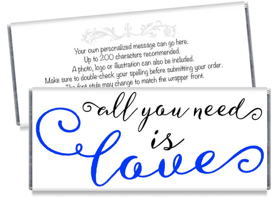 Blue All You Need is Love Wedding Candy Bar Wrappers