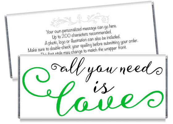 Green All You Need is Love Wedding Candy Bar Wrappers