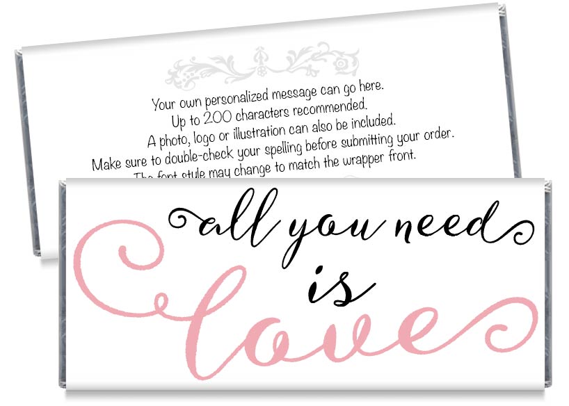 Pink All You Need is Love Wedding Candy Bar Wrappers