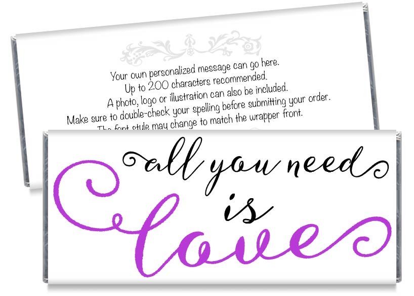 Pink All You Need is Love Wedding Candy Bar Wrappers