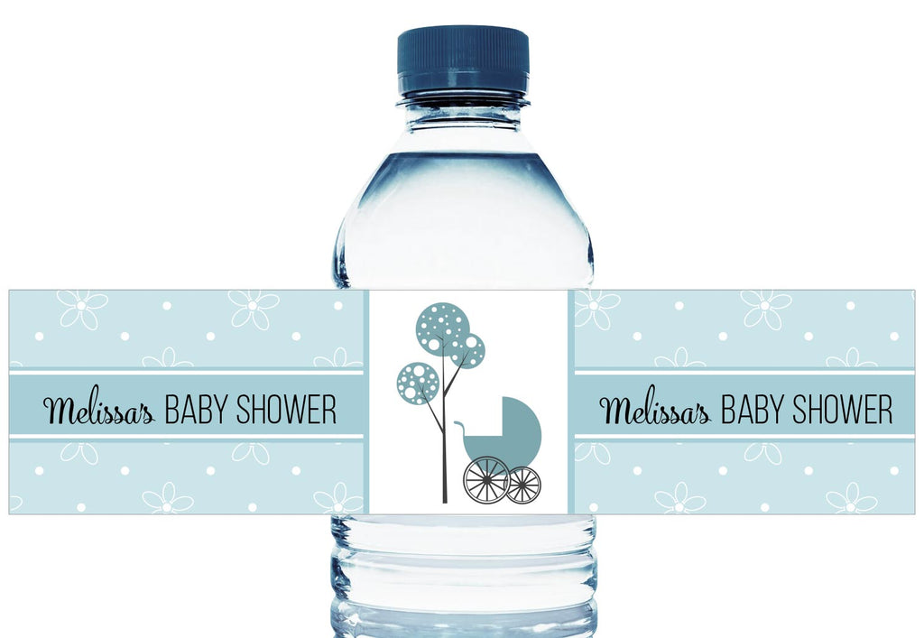Personalized Boy Baby Shower Carriage Water Bottle Sticker Labels